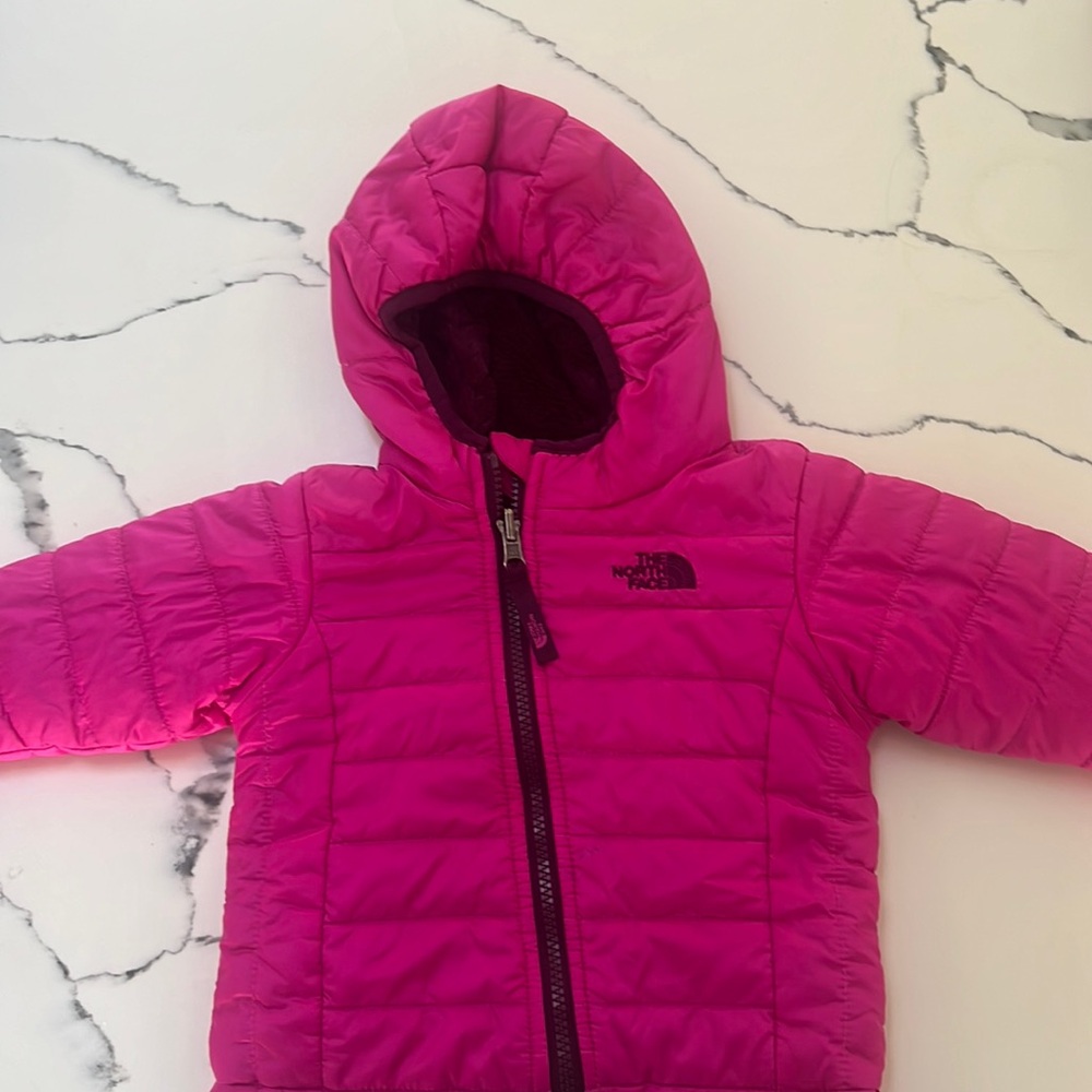 Girls 6-12 month pink reversible NORTH FACE coat!!